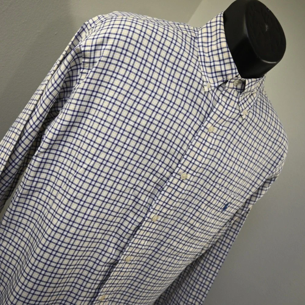 Polo Golf Ralph Lauren Dress Shirt Tilden Plaid Long Sleeve Button Up Men Medium